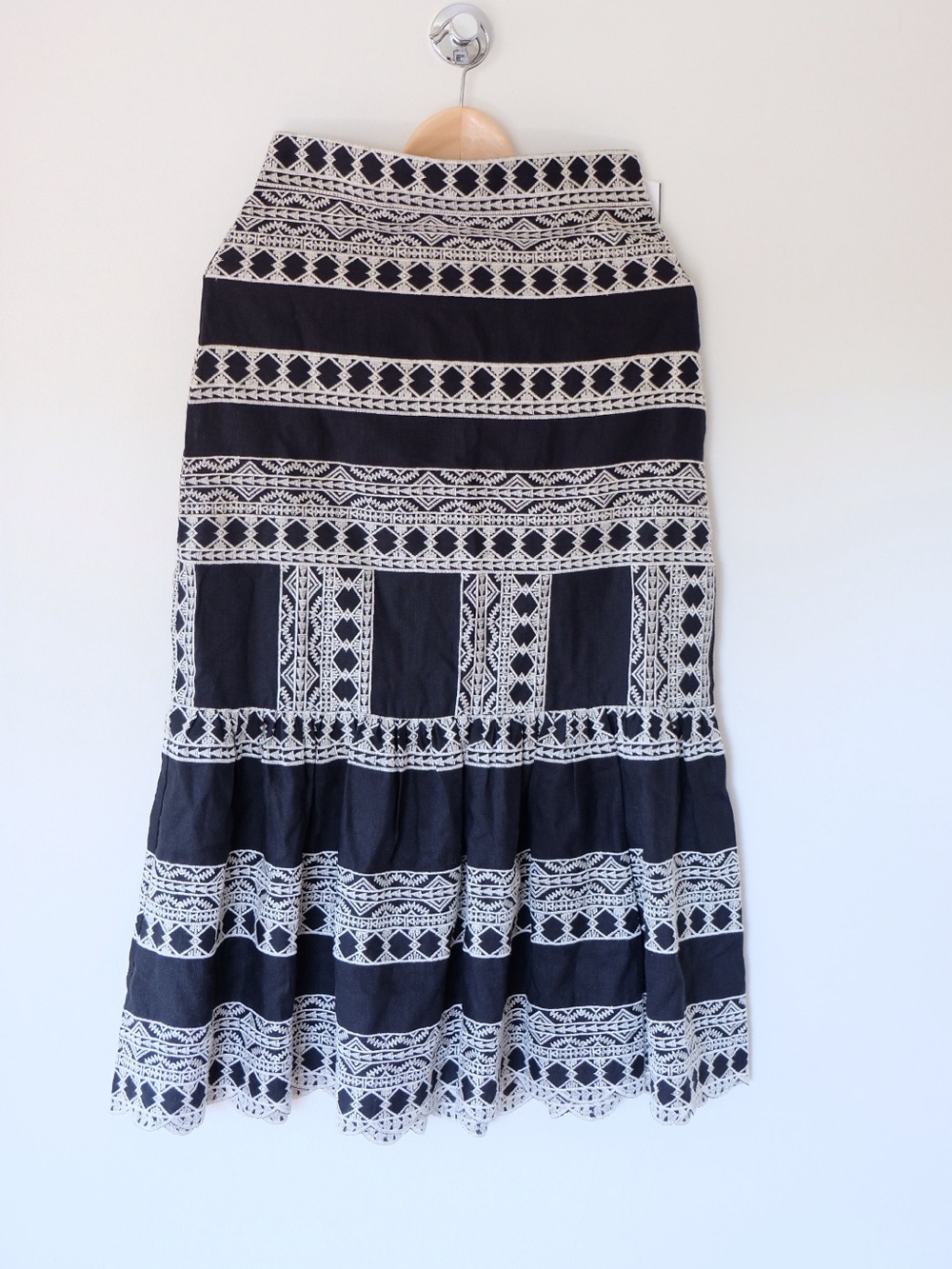 Zara Black and White Embroidered Boho Midi Dress Size S